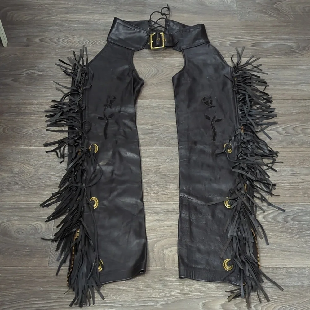 Vintage Made In USA Leather Chaps Fringe